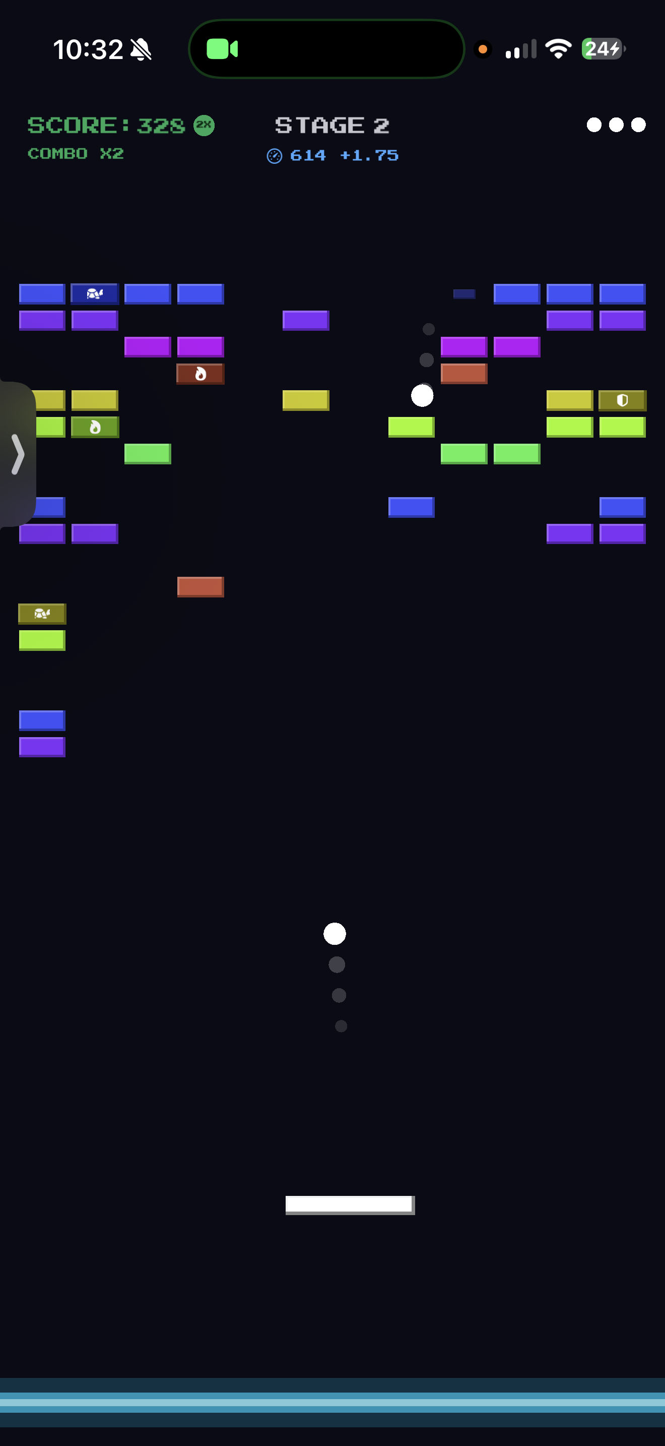 A board mid-run with the ball trailing behind it after a long rally.