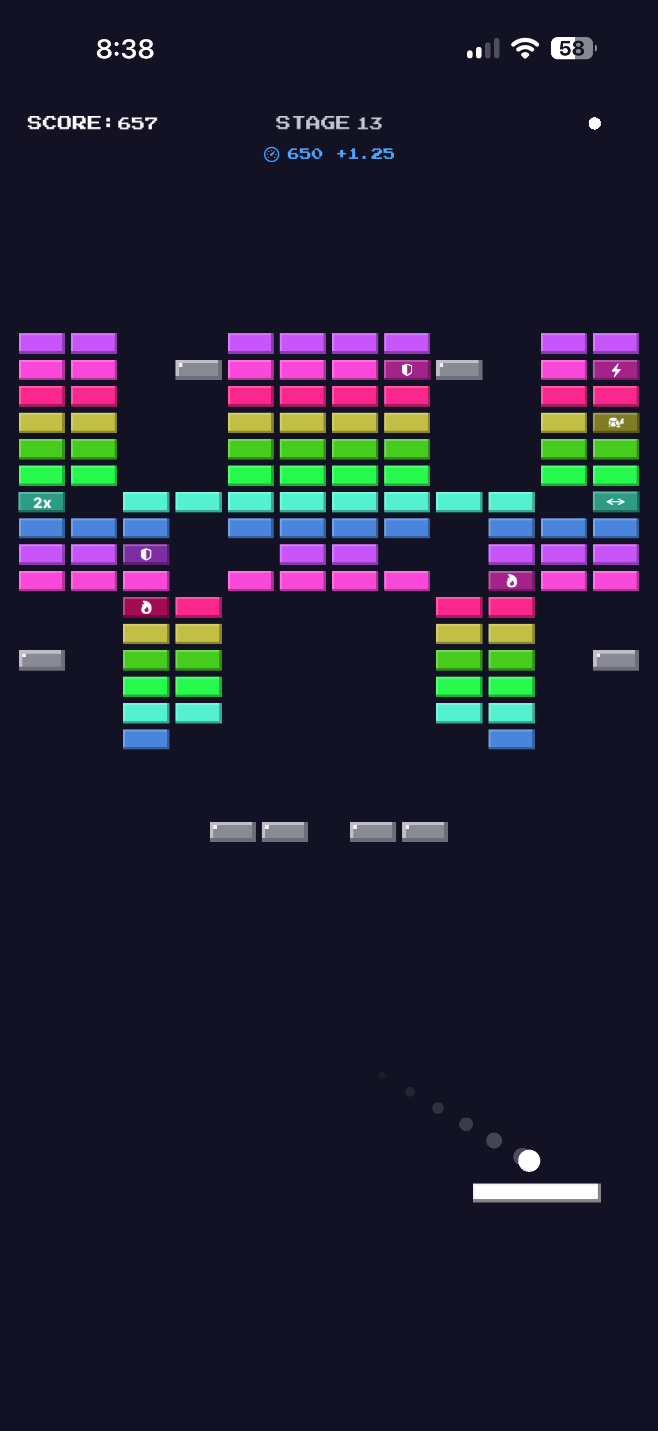 A dense stage 13 board with metal blocks.