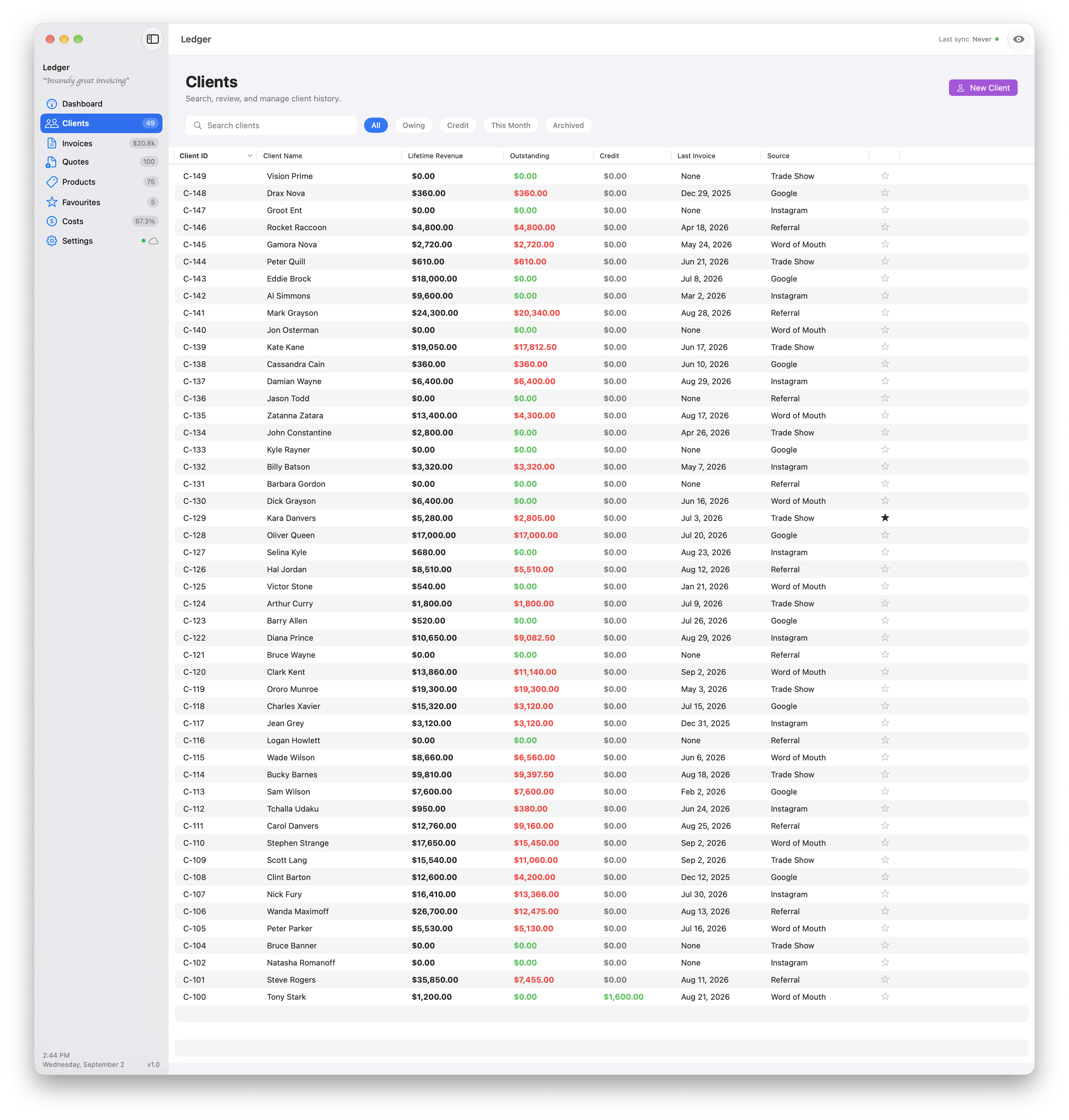 The clients list.