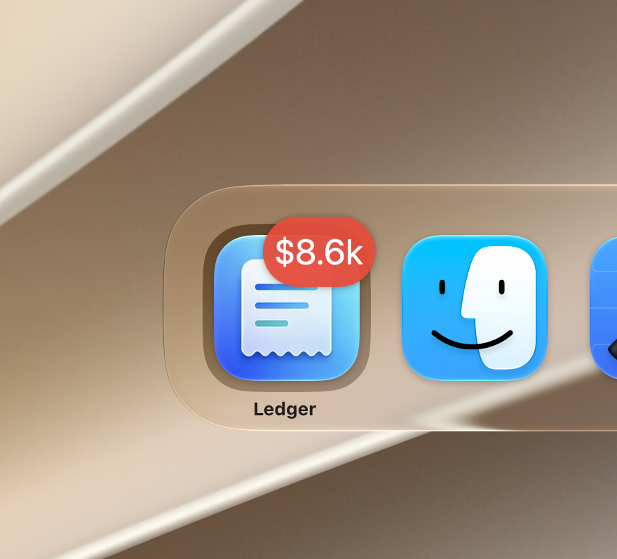 The Ledger icon in the macOS Dock, badged with the outstanding total.