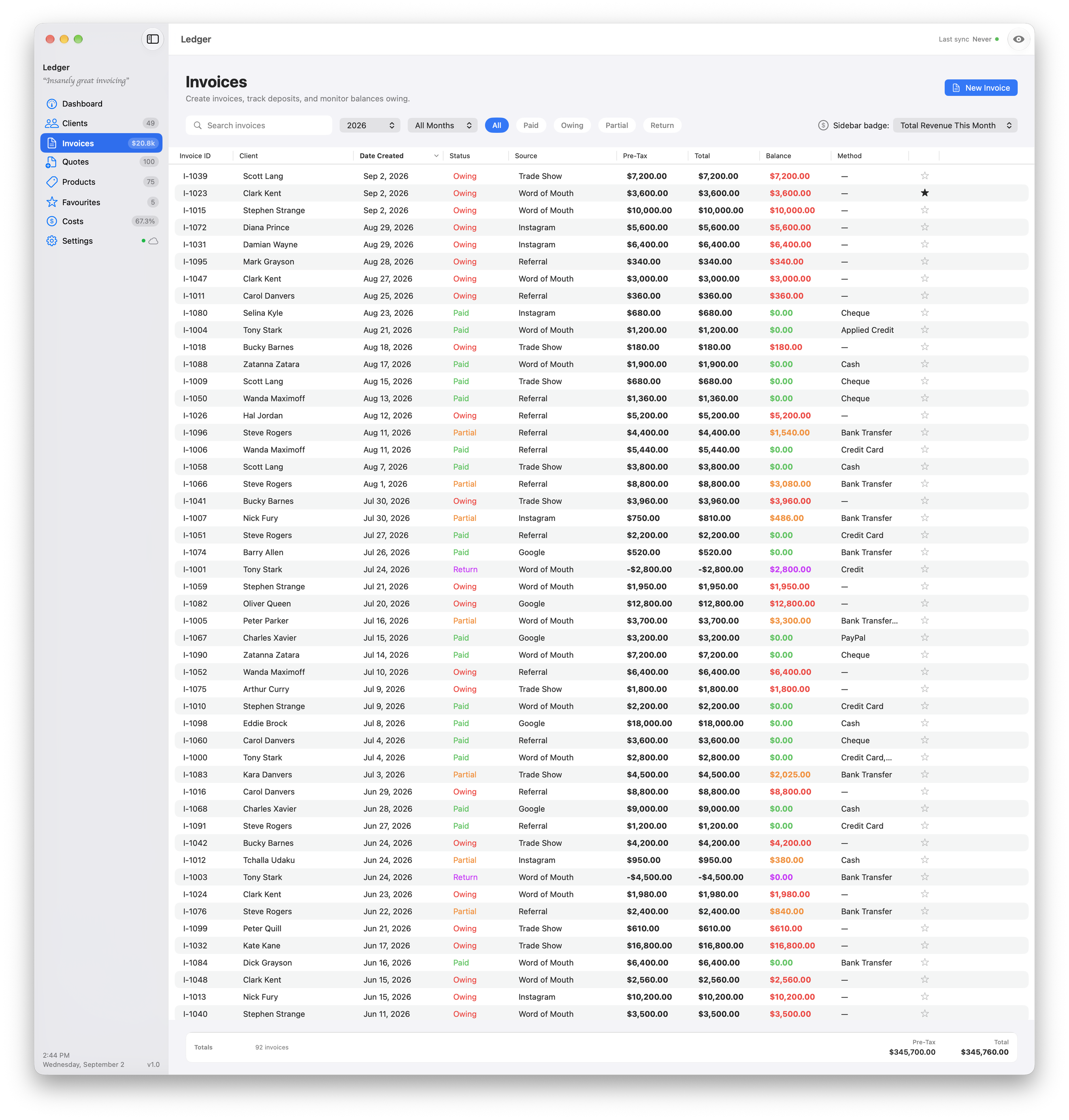 The invoice list.