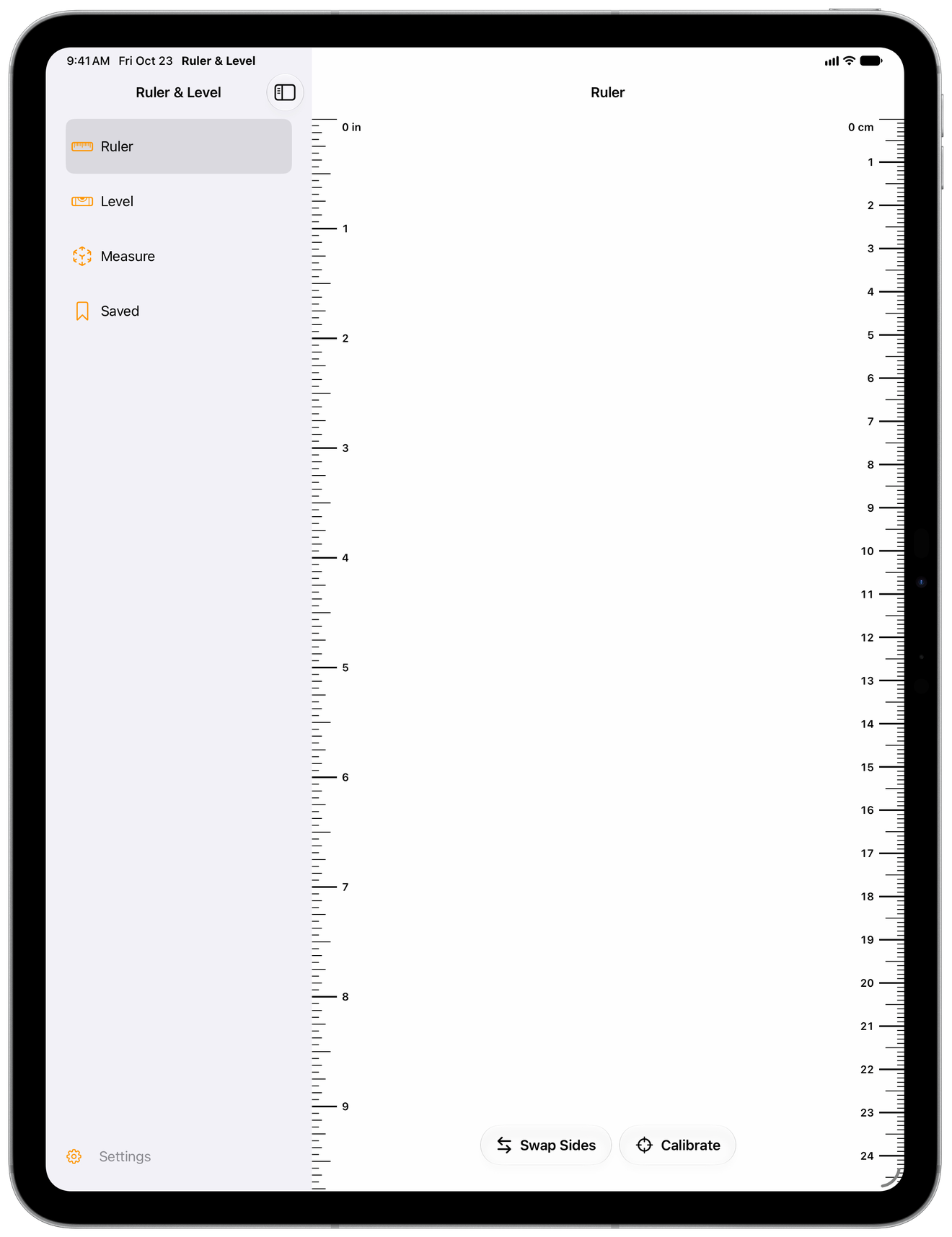 Measure's full-height ruler on an iPad.